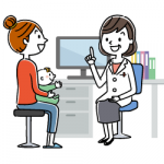 親子で診察を受けるイラスト